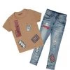 BOYS DENIM SETS New Arrivals BOYS KEES T-SHIRT/JEAN SET-BEIGE