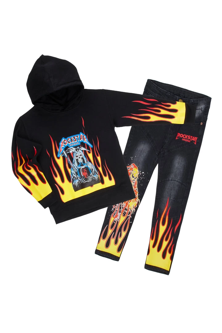 BOYS DENIM SETS BOYS MILLER HOODIE/JEAN SET-BLACK 2 BOYS DENIM SETS BOYS MILLER HOODIE/JEAN SET-BLACK