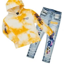 BOYS DENIM SETS BOYS ZAYDEN HOODIE/JEAN SET-YELLOW/LIGHT