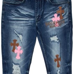 MENS JEANS Jacques Pink/Brown Flare Jean Denim