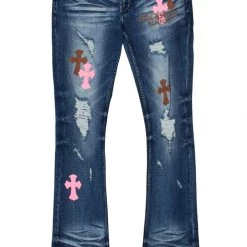 MENS JEANS Jacques Pink/Brown Flare Jean Denim