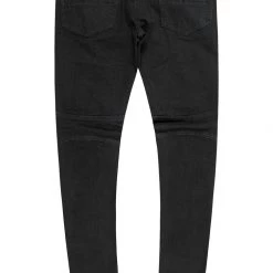 MENS JEANS BRUCE BIKER PATCH JEAN- BLK/RED Denim