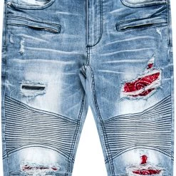MENS JEANS Denim BRUCE BIKER PATCH JEAN- BLUE/RED