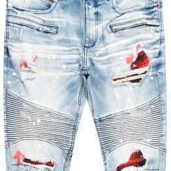 MENS JEANS BUSTER PATCH BIKER JEAN- RED