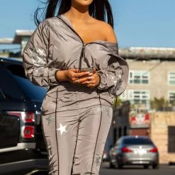 WOMENS TRACK SETS STARGIRL WINDBREAKER TRACKSET-TAUPE 8 WOMENS TRACK SETS STARGIRL WINDBREAKER TRACKSET-TAUPE