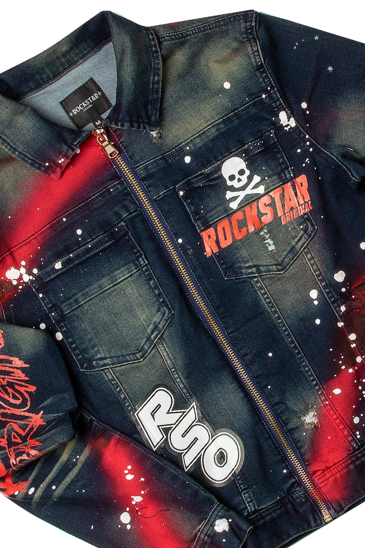 MENS TRACK SETS CARMELO DENIM JACKET/TRACKPANT SET-BLACK/RED 2 MENS TRACK SETS CARMELO DENIM JACKET/TRACKPANT SET-BLACK/RED