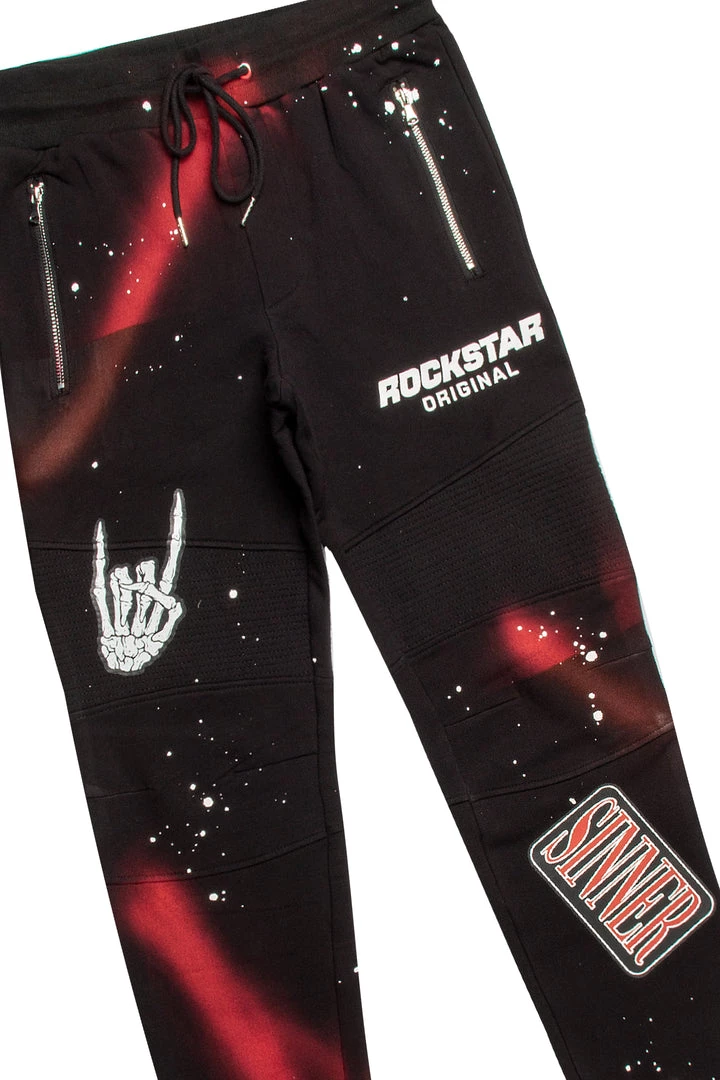 MENS TRACK SETS CARMELO DENIM JACKET/TRACKPANT SET-BLACK/RED 3 MENS TRACK SETS CARMELO DENIM JACKET/TRACKPANT SET-BLACK/RED