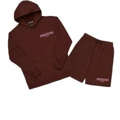 MENS SHORT SETS CASEY HOODIE/SHORT FLEECE SET-BROWN