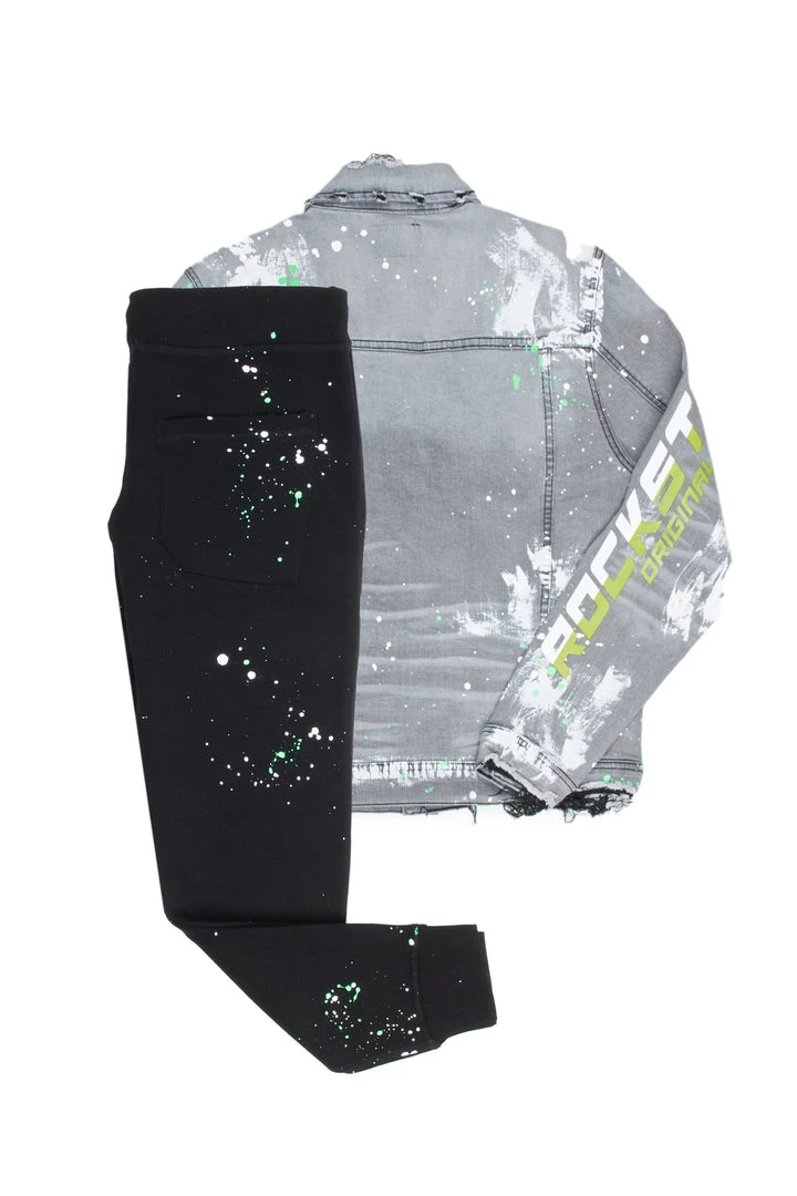 MENS TRACK SETS CERWIN DENIM JACKET/TRACKPANT SET-BLACK 7 MENS TRACK SETS CERWIN DENIM JACKET/TRACKPANT SET-BLACK