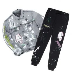 MENS TRACK SETS CERWIN DENIM JACKET/TRACKPANT SET-BLACK 10 MENS TRACK SETS CERWIN DENIM JACKET/TRACKPANT SET-BLACK