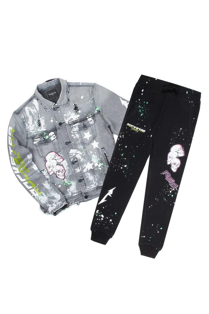 MENS TRACK SETS CERWIN DENIM JACKET/TRACKPANT SET-BLACK 4 MENS TRACK SETS CERWIN DENIM JACKET/TRACKPANT SET-BLACK