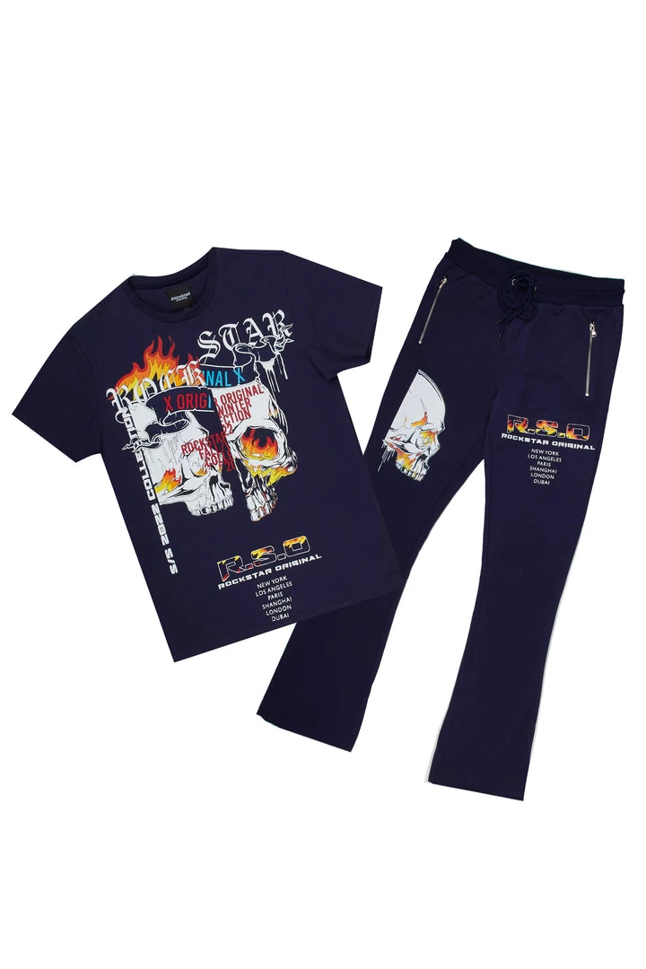 MENS TRACK SETS CHASE T-SHIRT STACKED FLARE TRACKSET-NAVY 5 MENS TRACK SETS CHASE T-SHIRT STACKED FLARE TRACKSET-NAVY