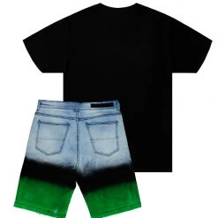 MENS SHORT SETS CIEN T-SHIRT/DENIM SHORT SET-BLK/GREEN