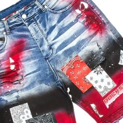 MENS SHORT SETS Track Sets CIEN T-SHIRT/DENIM SHORT SET-BLK/RED