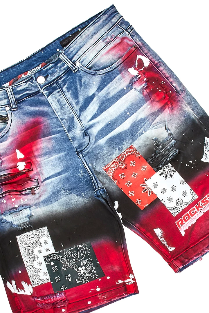 MENS SHORT SETS Track Sets CIEN T-SHIRT/DENIM SHORT SET-BLK/RED 2 MENS SHORT SETS Track Sets CIEN T-SHIRT/DENIM SHORT SET-BLK/RED