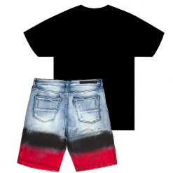 MENS SHORT SETS Track Sets CIEN T-SHIRT/DENIM SHORT SET-BLK/RED 7 MENS SHORT SETS Track Sets CIEN T-SHIRT/DENIM SHORT SET-BLK/RED
