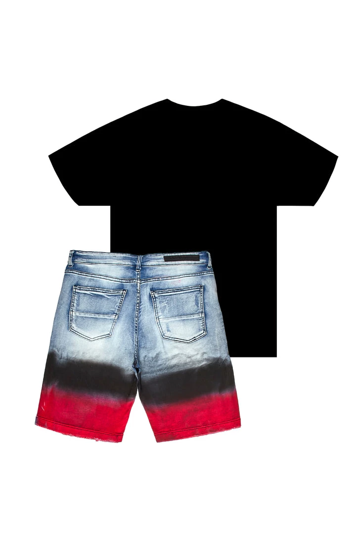 MENS SHORT SETS Track Sets CIEN T-SHIRT/DENIM SHORT SET-BLK/RED 4 MENS SHORT SETS Track Sets CIEN T-SHIRT/DENIM SHORT SET-BLK/RED