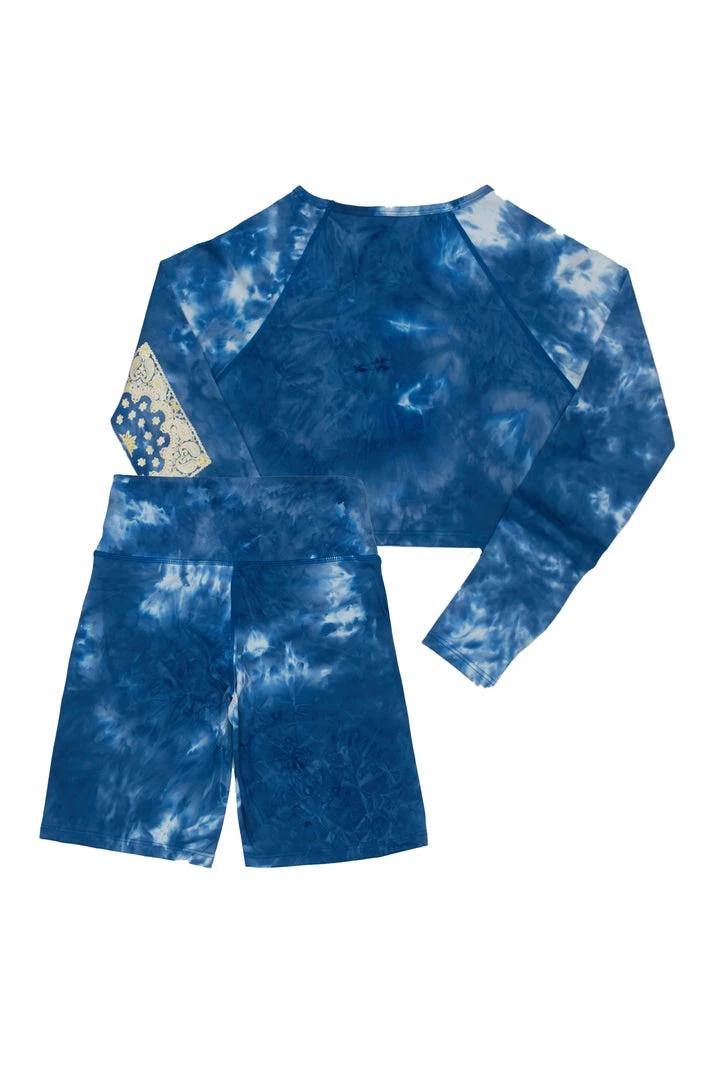 WOMENS ACTIVE SHORT SETS CLARA TIE DYE BIKE SHORT SET-BLUE 6 WOMENS ACTIVE SHORT SETS CLARA TIE DYE BIKE SHORT SET-BLUE