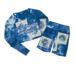 WOMENS ACTIVE SHORT SETS CLARA TIE DYE BIKE SHORT SET-BLUE 14 WOMENS ACTIVE SHORT SETS CLARA TIE DYE BIKE SHORT SET-BLUE