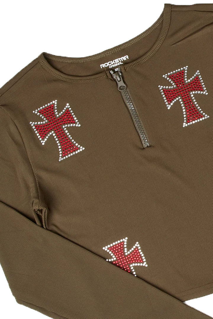 WOMENS ACTIVEWEAR CLAUDIA RIBBED ACTIVE SET-OLIVE 11 WOMENS ACTIVEWEAR CLAUDIA RIBBED ACTIVE SET-OLIVE