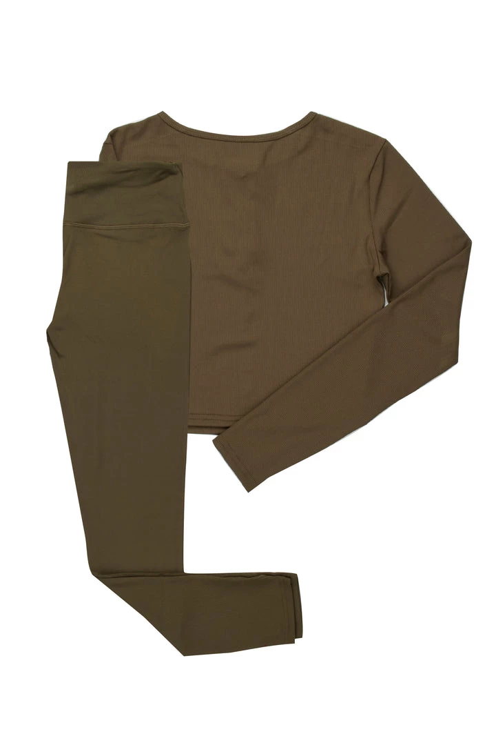 WOMENS ACTIVEWEAR CLAUDIA RIBBED ACTIVE SET-OLIVE 13 WOMENS ACTIVEWEAR CLAUDIA RIBBED ACTIVE SET-OLIVE