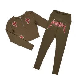 WOMENS ACTIVEWEAR CLAUDIA RIBBED ACTIVE SET-OLIVE 22 WOMENS ACTIVEWEAR CLAUDIA RIBBED ACTIVE SET-OLIVE