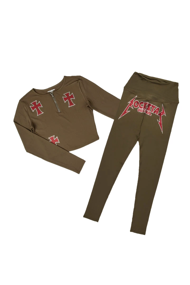 WOMENS ACTIVEWEAR CLAUDIA RIBBED ACTIVE SET-OLIVE 10 WOMENS ACTIVEWEAR CLAUDIA RIBBED ACTIVE SET-OLIVE