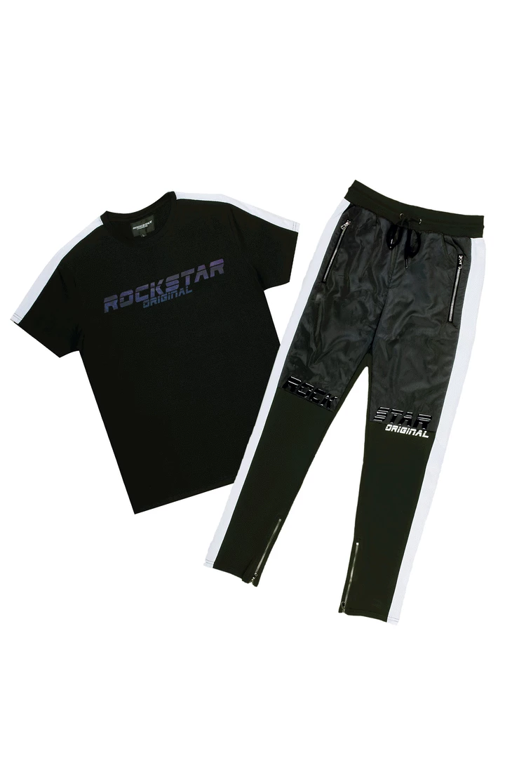 MENS TRACK SETS CRISS T-SHIRT REFLECTIVE TRACK SET-BLACK 1 MENS TRACK SETS CRISS T-SHIRT REFLECTIVE TRACK SET-BLACK