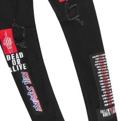 MENS JEANS CANNON PATCHWORK JEAN- BLACK/RED Denim