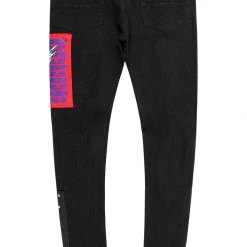 MENS JEANS CANNON PATCHWORK JEAN- BLACK/RED Denim