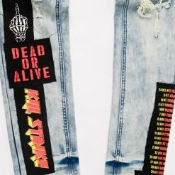MENS JEANS CANNON PATCHWORK GRAPHIC PRINTED JEAN-BLUE Denim