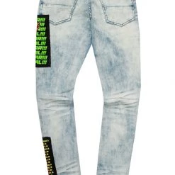 MENS JEANS CANNON PATCHWORK GRAPHIC PRINTED JEAN-BLUE Denim