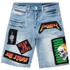 MENS SHORTS CANNON PATCHWORK DENIM SHORT- LIGHT WASH