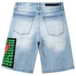MENS SHORTS CANNON PATCHWORK DENIM SHORT- LIGHT WASH