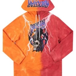 MENS HOODIES & SWEATSHIRTS CHAUNCY TIE DYE GRAPHIC PRINTED HOODIE-ORANGE Tops
