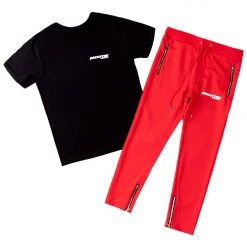 MENS TRACK SETS CHIEF T-SHIRT TRACK SET-RED/BLK