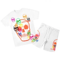 MENS SHORT SETS Cleo White Printed Short Set