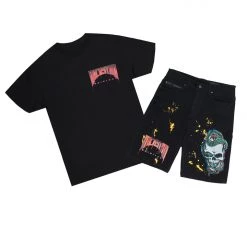 MENS SHORT SETS LANDO T-SHIRT/DENIM SHORT SET-BLACK