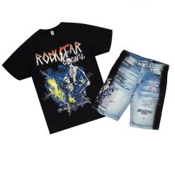 MENS SHORT SETS ILAGO T-SHIRT/DENIM SHORT SET-BLACK