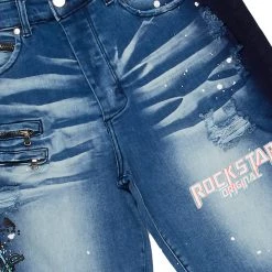 MENS SHORT SETS ILAGO T-SHIRT/DENIM SHORT SET-NAVY