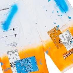 MENS SHORT SETS CIEN T-SHIRT/DENIM SHORT SET-ORANGE/BLUE