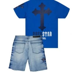 MENS SHORT SETS AQUINO T-SHIRT/DENIM SHORT SET- ROYAL BLUE Track Sets 7 MENS SHORT SETS AQUINO T-SHIRT/DENIM SHORT SET- ROYAL BLUE Track Sets