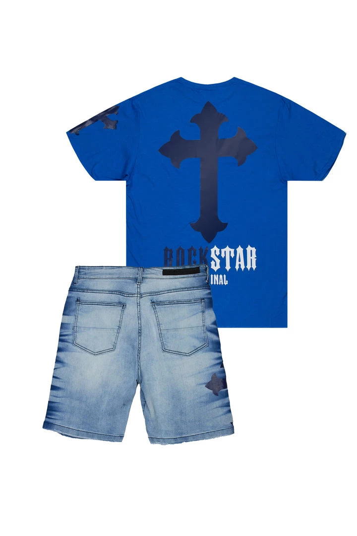 MENS SHORT SETS AQUINO T-SHIRT/DENIM SHORT SET- ROYAL BLUE Track Sets 4 MENS SHORT SETS AQUINO T-SHIRT/DENIM SHORT SET- ROYAL BLUE Track Sets