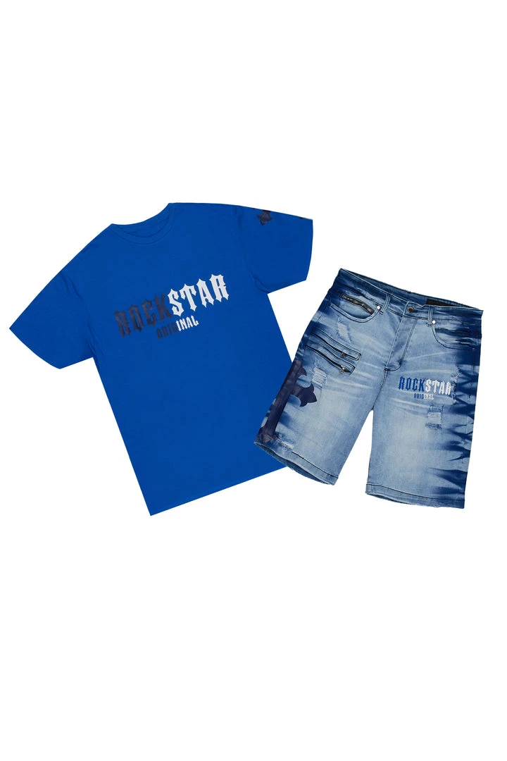 MENS SHORT SETS AQUINO T-SHIRT/DENIM SHORT SET- ROYAL BLUE Track Sets 1 MENS SHORT SETS AQUINO T-SHIRT/DENIM SHORT SET- ROYAL BLUE Track Sets