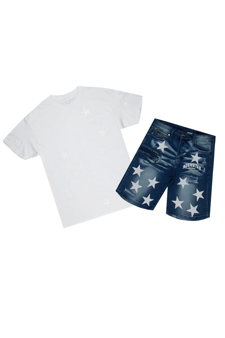 MENS SHORT SETS STELLAR T-SHIRT/DENIM SHORT SET-WHITE Track Sets 1 MENS SHORT SETS STELLAR T-SHIRT/DENIM SHORT SET-WHITE Track Sets
