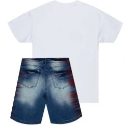 MENS SHORT SETS DENOK T-SHIRT/DENIM SHORT SET-BLK/RED