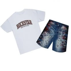 MENS SHORT SETS DENOK T-SHIRT/DENIM SHORT SET-BLK/RED