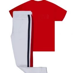 MENS TRACK SETS DEPP T-SHIRT/JOGGER SET-RED/WHITE 7 MENS TRACK SETS DEPP T-SHIRT/JOGGER SET-RED/WHITE