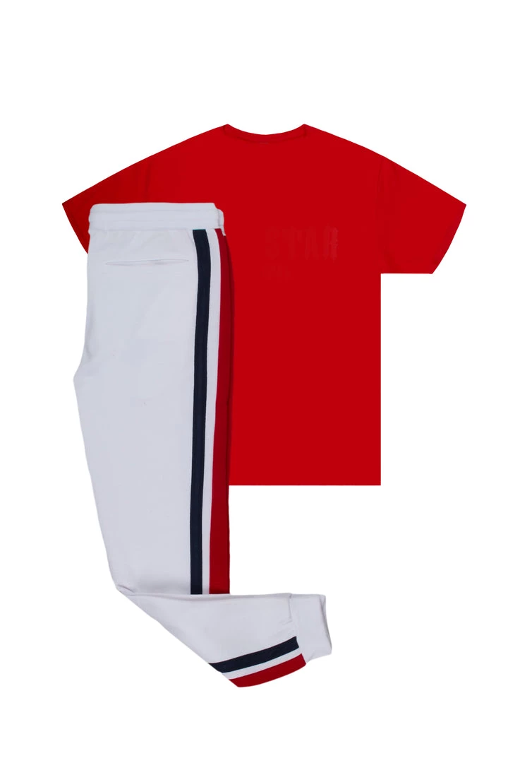 MENS TRACK SETS DEPP T-SHIRT/JOGGER SET-RED/WHITE 4 MENS TRACK SETS DEPP T-SHIRT/JOGGER SET-RED/WHITE