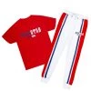MENS TRACK SETS DEPP T-SHIRT/JOGGER SET-RED/WHITE